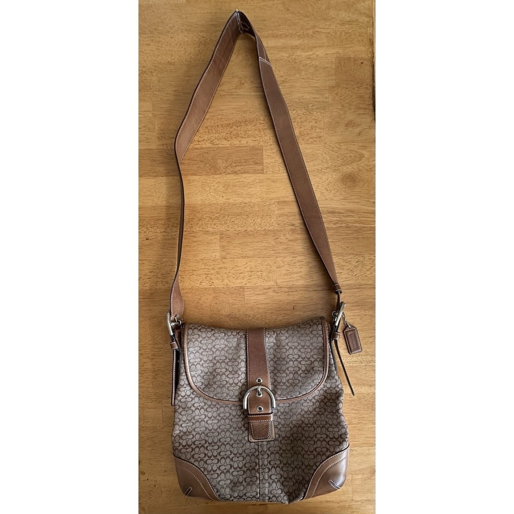 Y2K Coach‎ Soho Signature Jacquard Flap Crossbody Bag Brown Canvas Leather READ